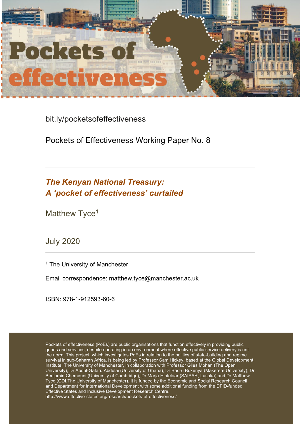 The Kenyan National Treasury: a ‘Pocket of Effectiveness’ Curtailed