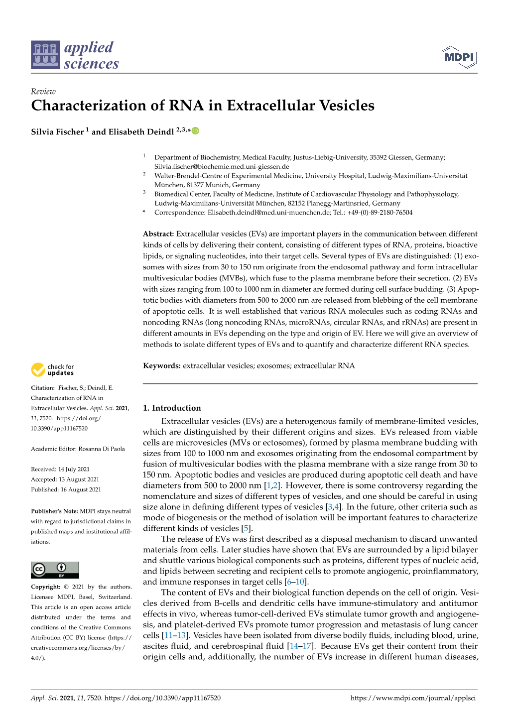 Characterization of RNA in Extracellular Vesicles