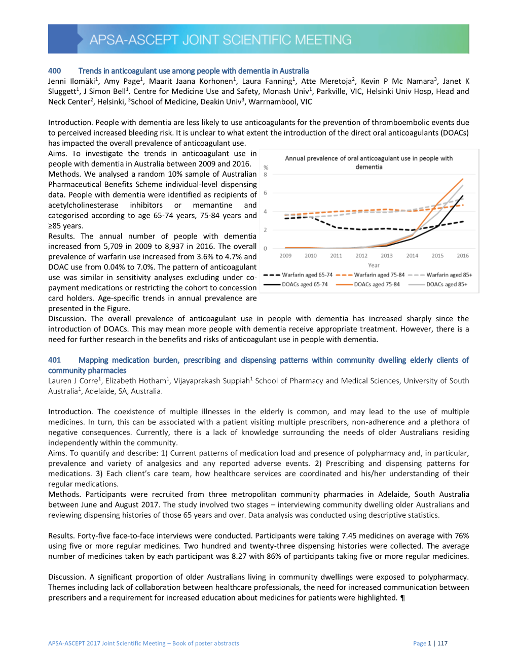 400 Trends in Anticoagulant Use Among People with Dementia in Australia Jenni Ilomäki1, Amy Page1, Maarit Jaana Korhonen1
