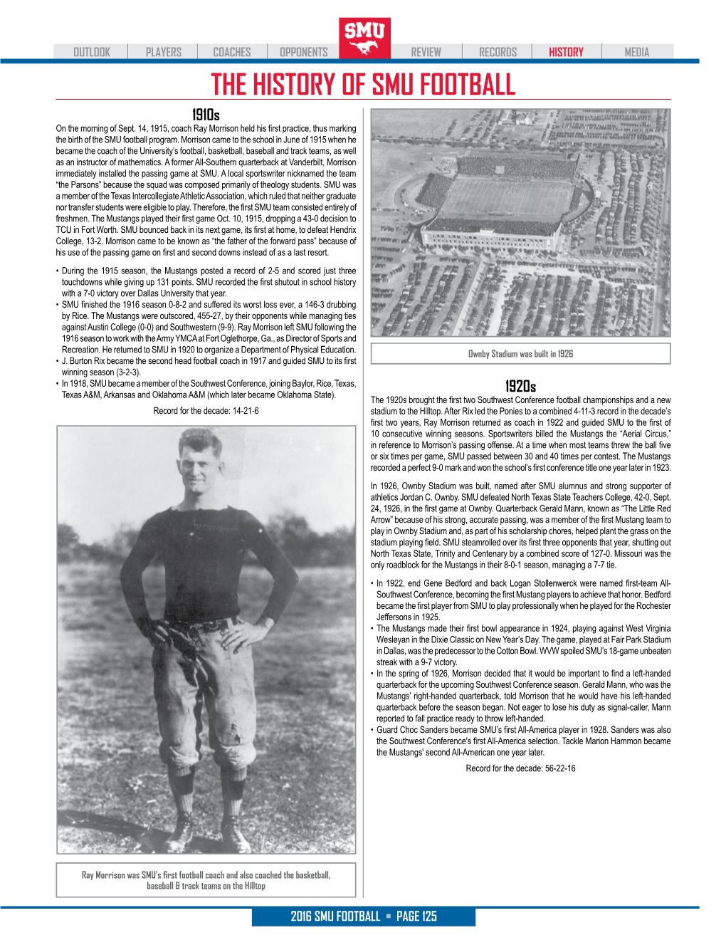THE HISTORY of SMU FOOTBALL 1910S on the Morning of Sept