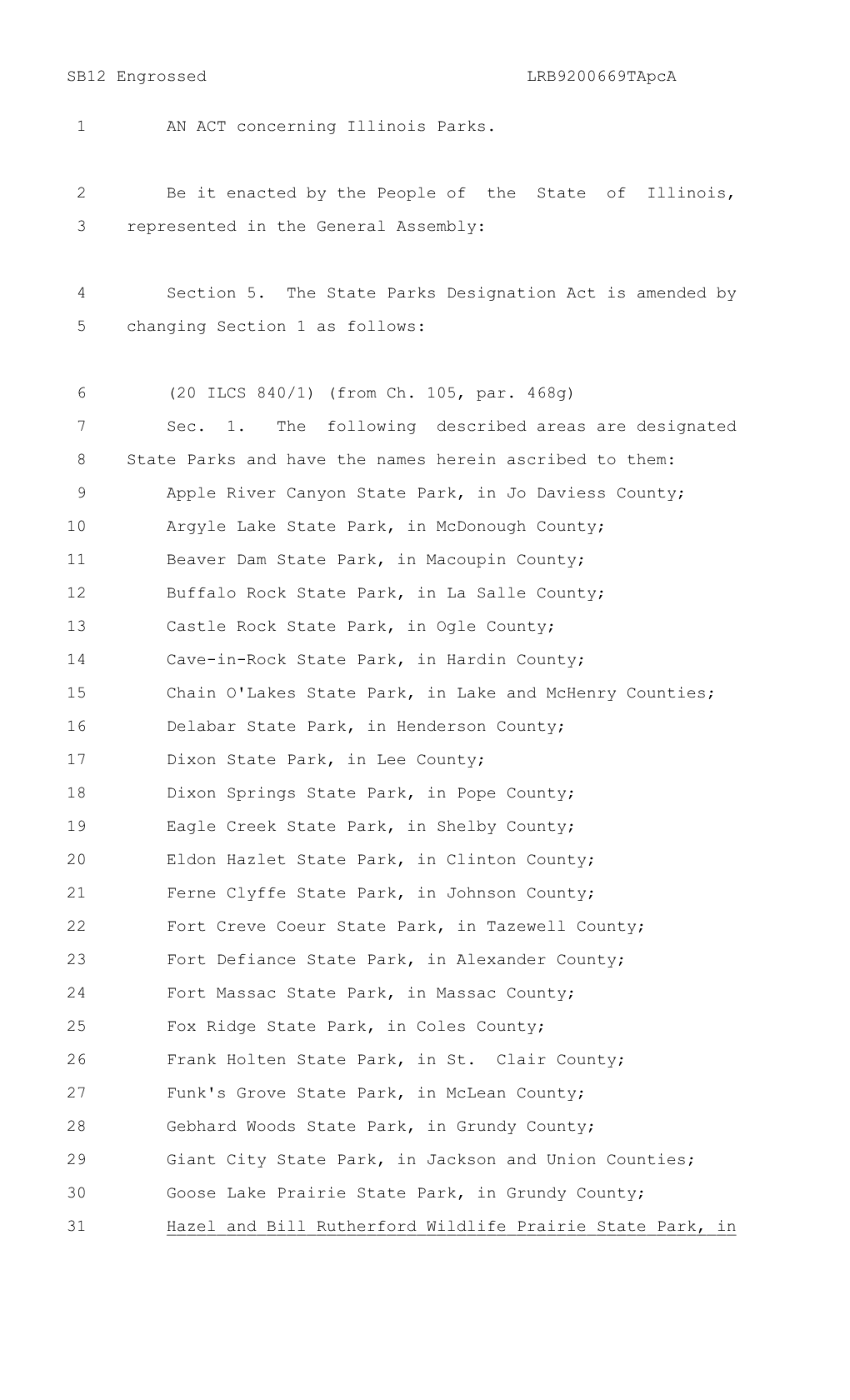 SB12 Engrossed Lrb9200669tapca 1 an ACT Concerning Illinois Parks