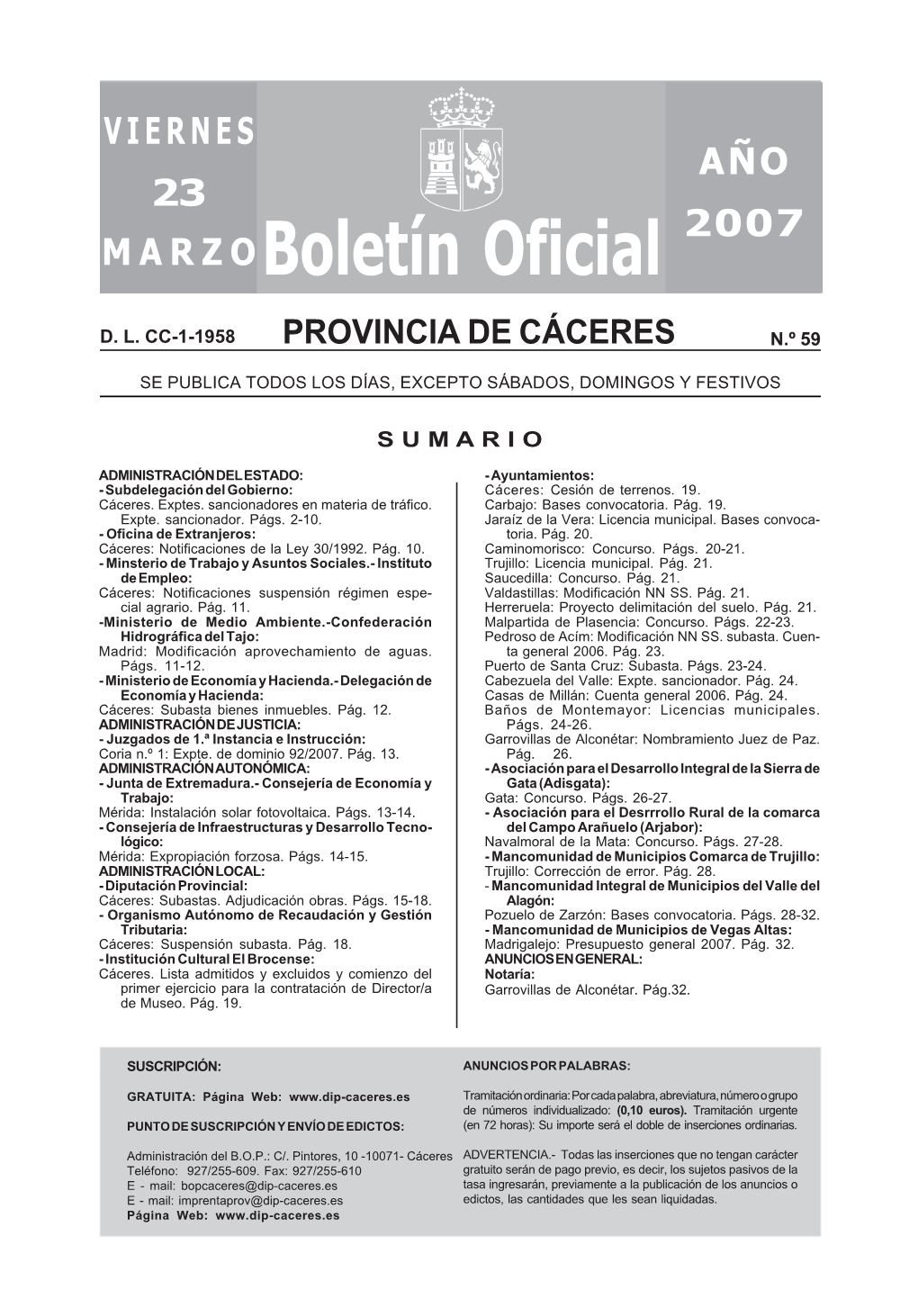 Boletín Oficial De La Provincia De Cáceres, a Fin De Y Vestuarios Del Campo De Fútbol En Caminomorisco