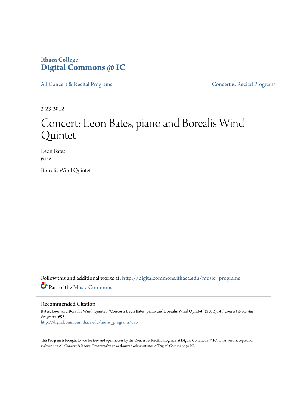 Concert: Leon Bates, Piano and Borealis Wind Quintet Leon Bates Piano