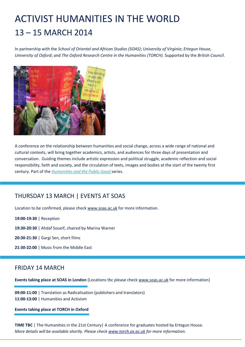 Activist Humanities in the World 13 – 15 March 2014