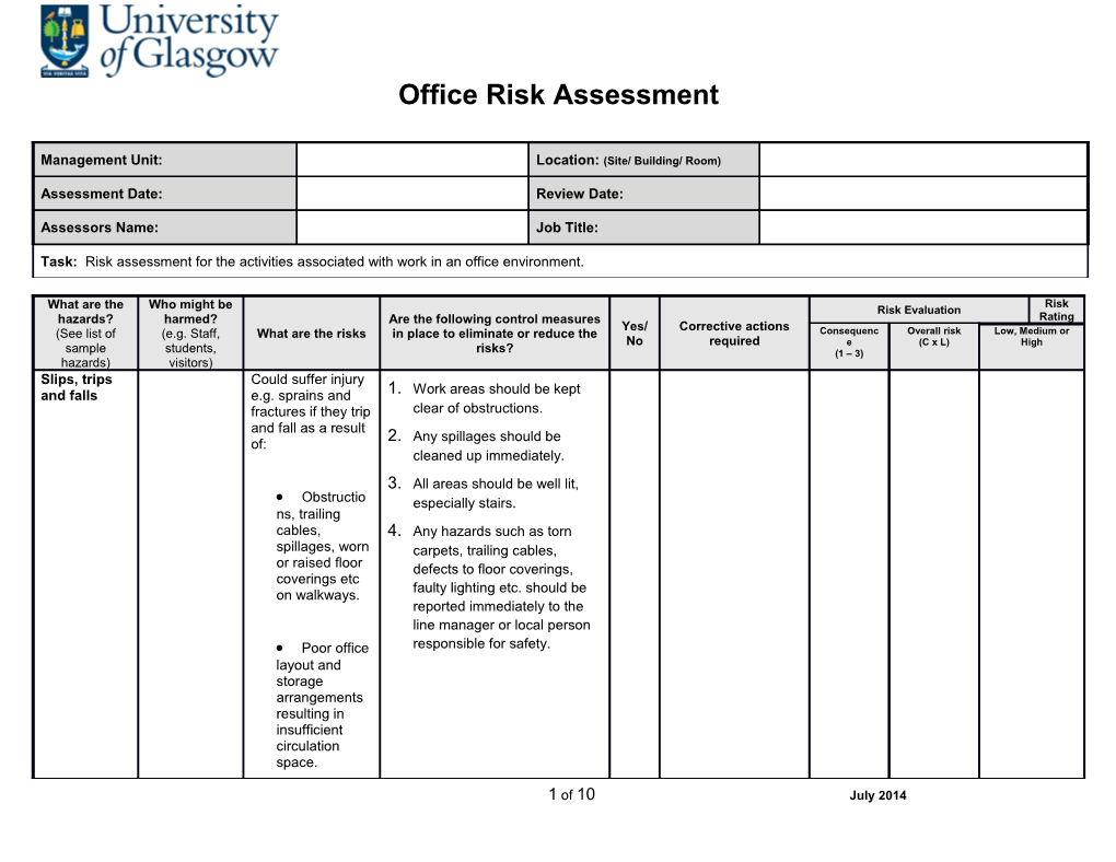 Generic Risk Assessment