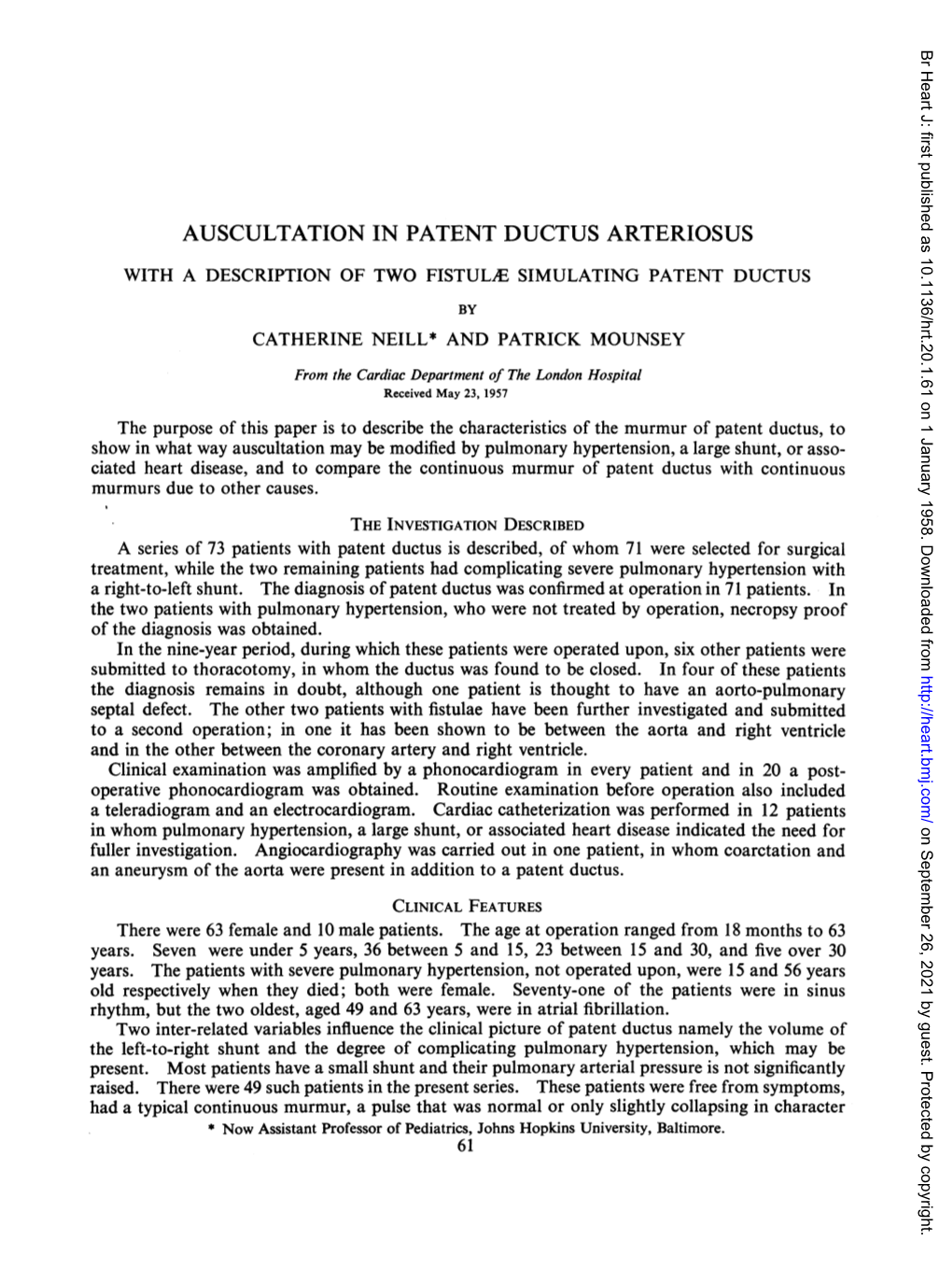 Auscultation in Patent Ductus Arteriosus