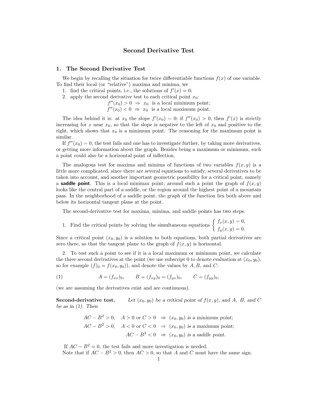 Second Derivative Test