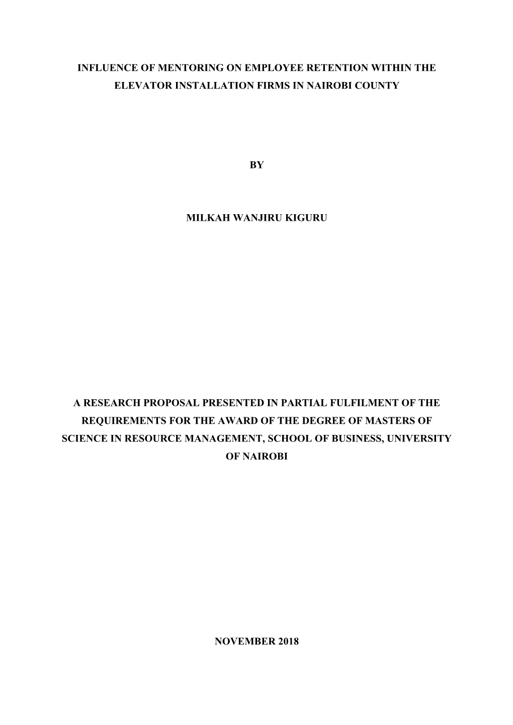 Influence of Mentoring on Employee Retention Within the Elevator Installation Firms in Nairobi County