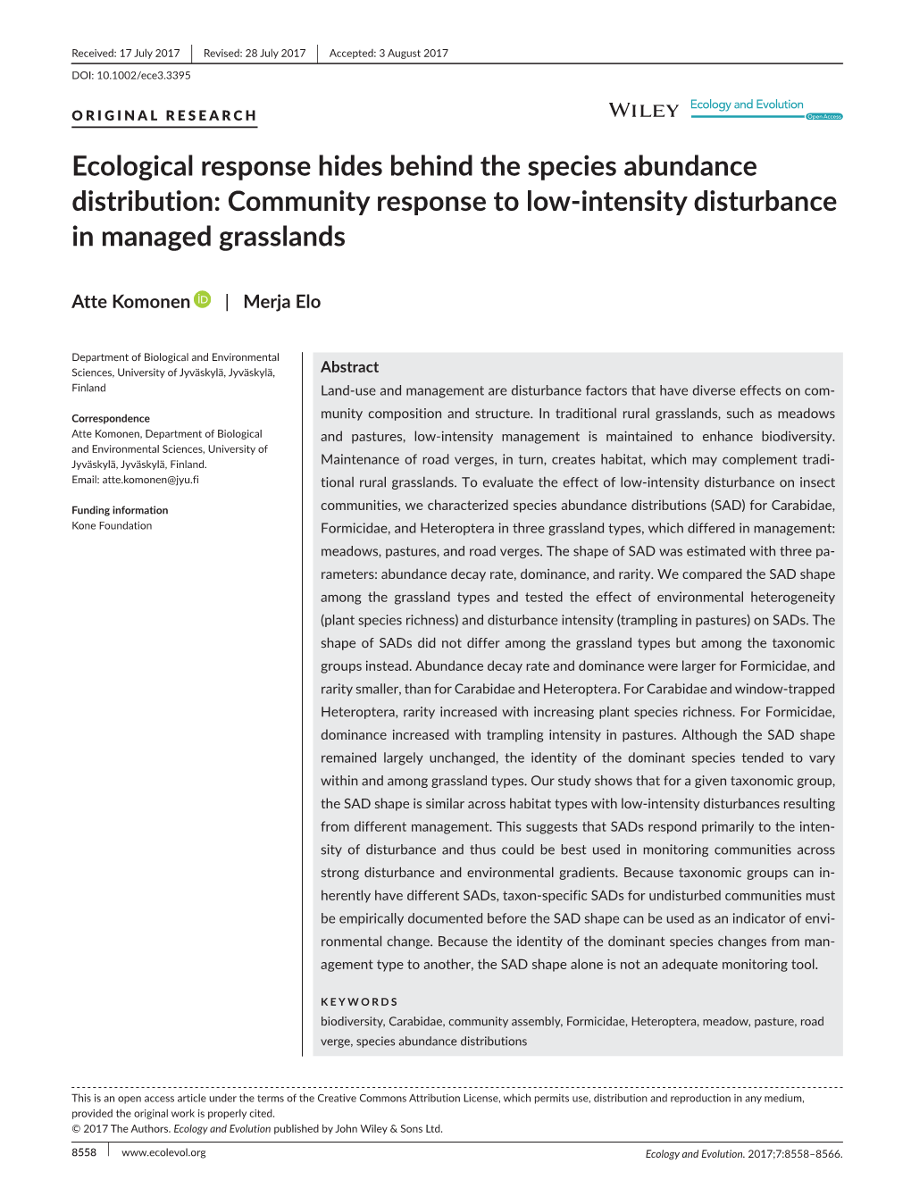 Ecological Response Hides Behind the Species Abundance Distribution: Community Response to Low-­Intensity Disturbance in Managed Grasslands