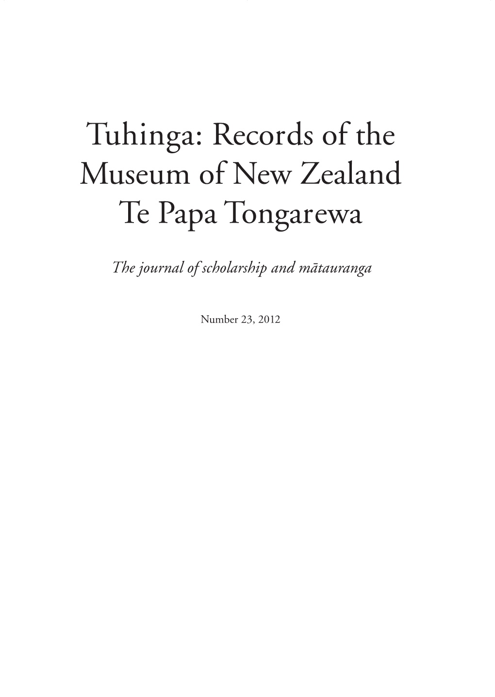 Tuhinga: Records of the Museum of New Zealand Te Papa Tongarewa