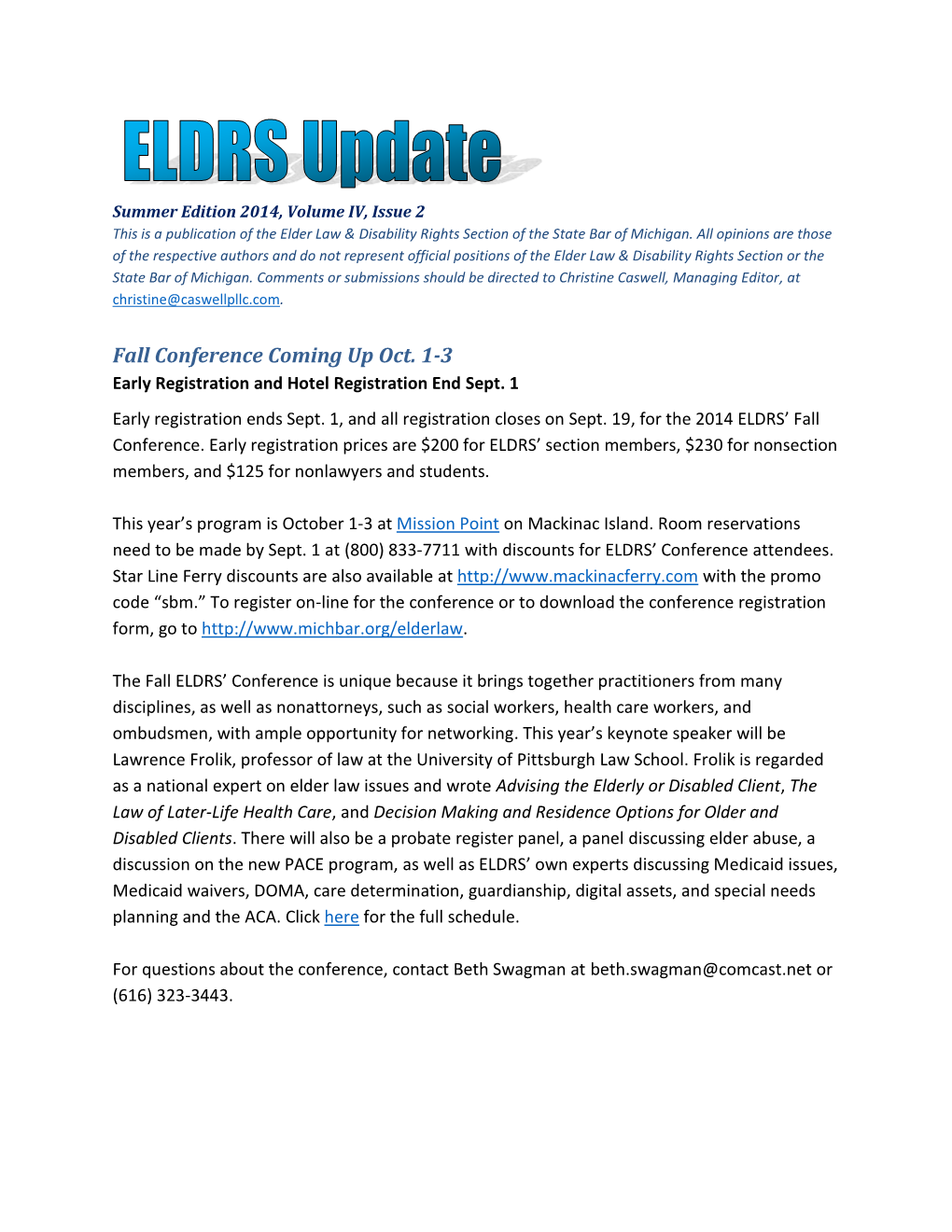 Elder Law & Disability Rights Section: Summer 2014 ELDRS Update