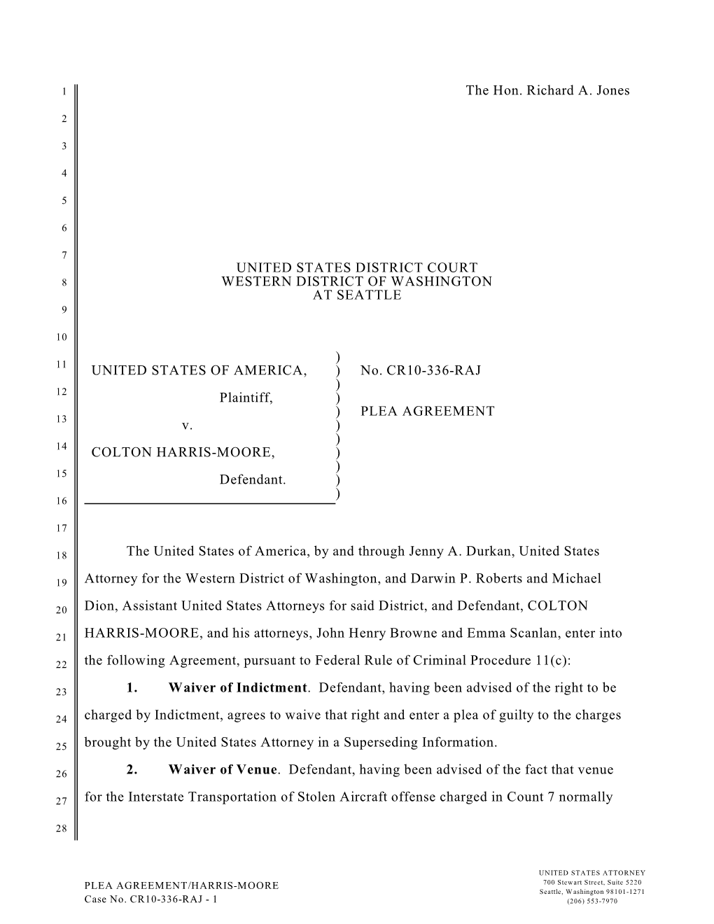 The Hon. Richard A. Jones UNITED STATES DISTRICT COURT