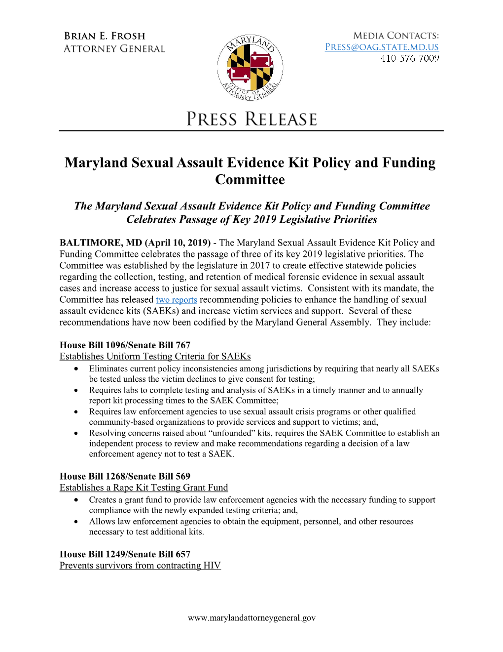 Maryland Sexual Assault Evidence Kit Policy and Funding Committee