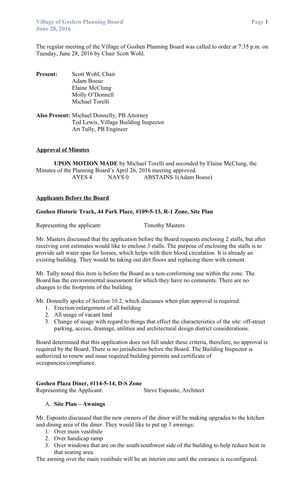 Village of Goshen Planning Board Page 1