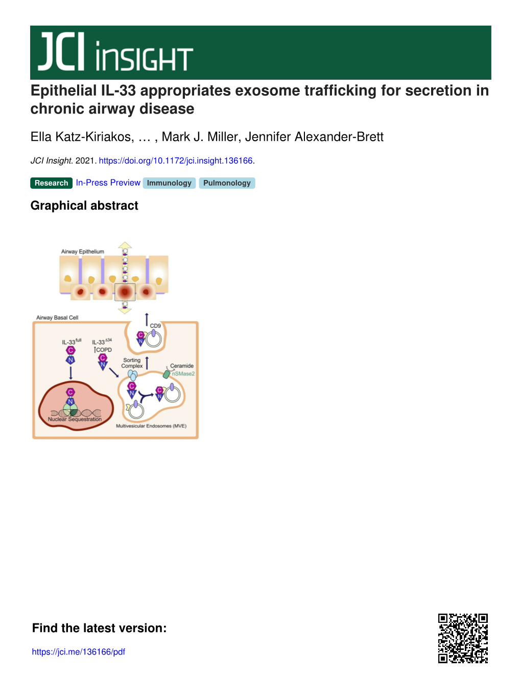 Epithelial IL-33 Appropriates Exosome Trafficking for Secretion in Chronic Airway Disease