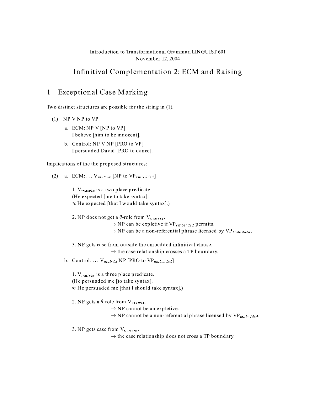 ECM and Raising 1 Exceptional Case Marking