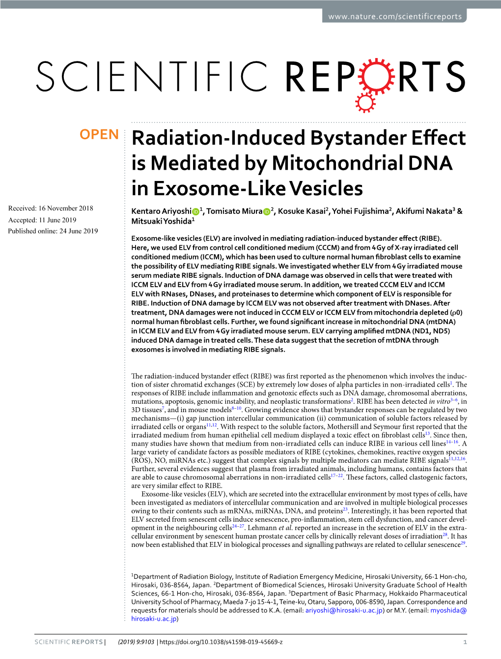 Radiation-Induced Bystander Effect Is Mediated by Mitochondrial DNA In