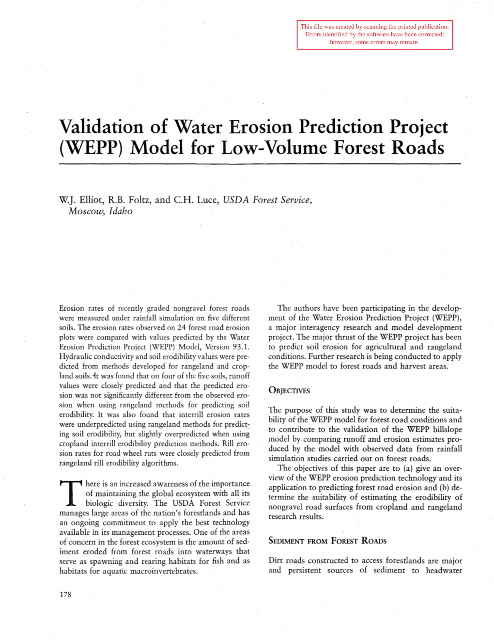 Validation of Water Erosion Prediction Project (WEPP) Model for Low-Volume Forest Roads