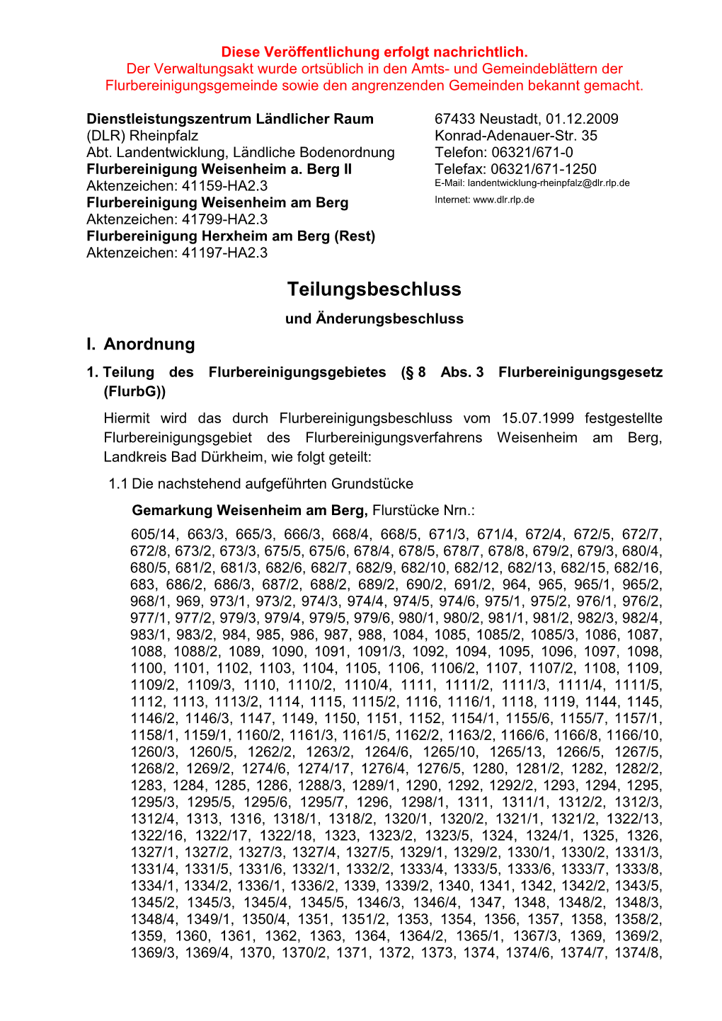 Teilungsbeschluss Und Änderungsbeschluss I