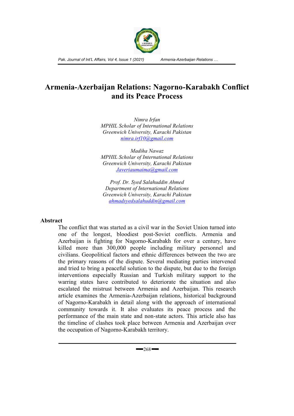 Nagorno-Karabakh Conflict and Its Peace Process