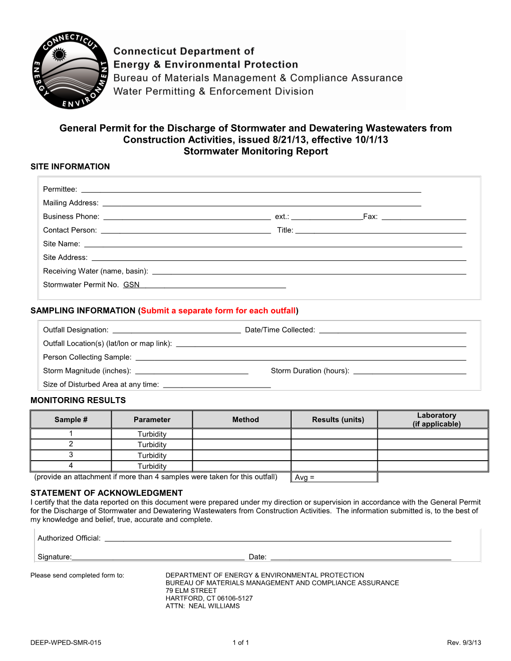 Stormwater Monitoring Report Form - Construction Activities