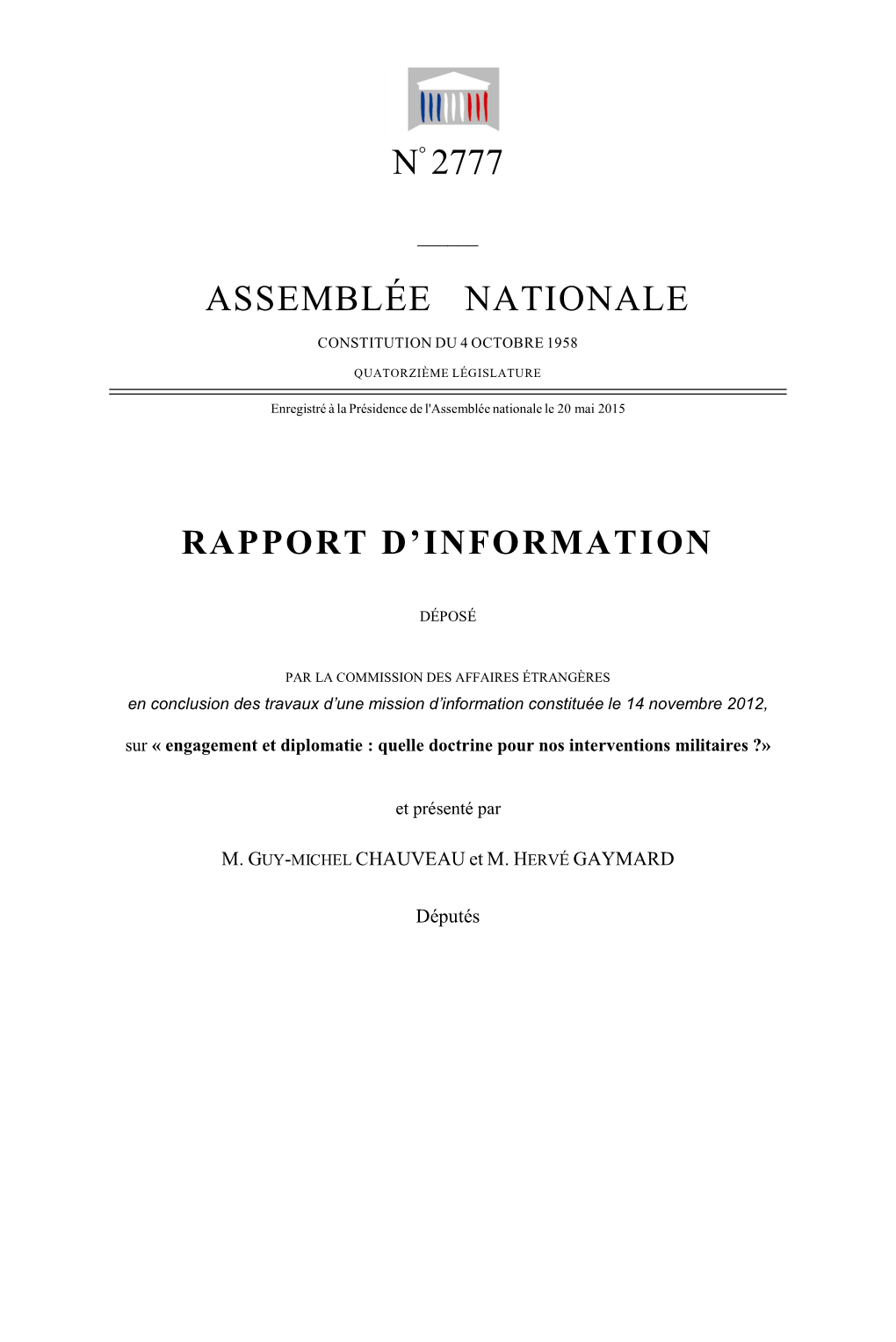 N° 2777 Assemblée Nationale