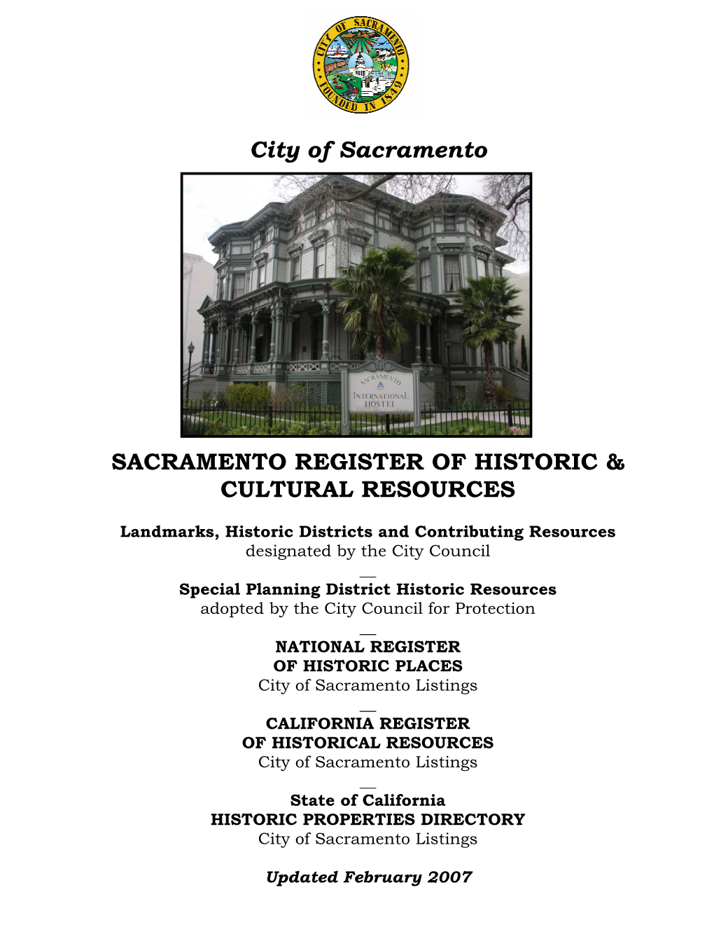 SACRAMENTO REGISTER of Historic & Cultural Resources