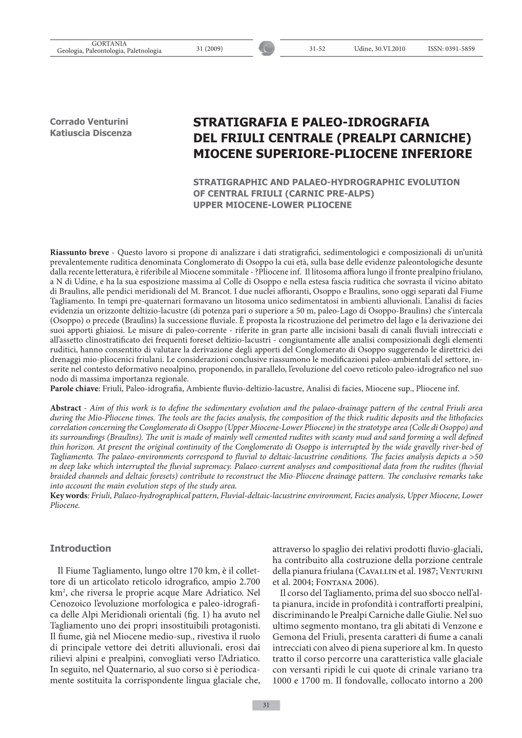 Stratigrafia E Paleo-Idrografia Del Friuli