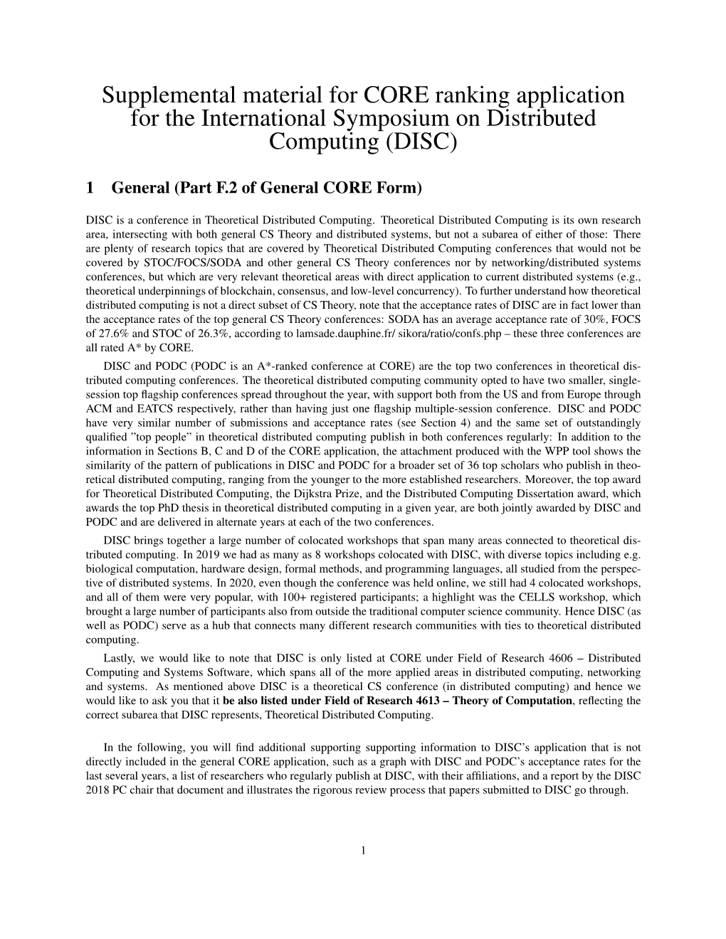 Supplemental Material for CORE Ranking Application for the International Symposium on Distributed Computing (DISC)