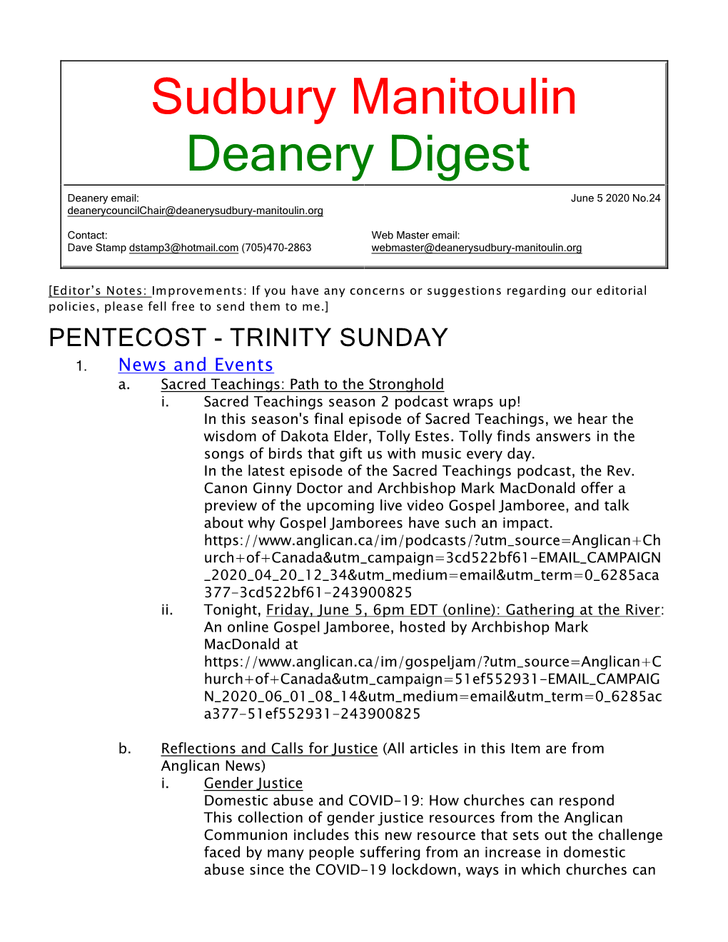5 June 2020 Deanery Newsletter