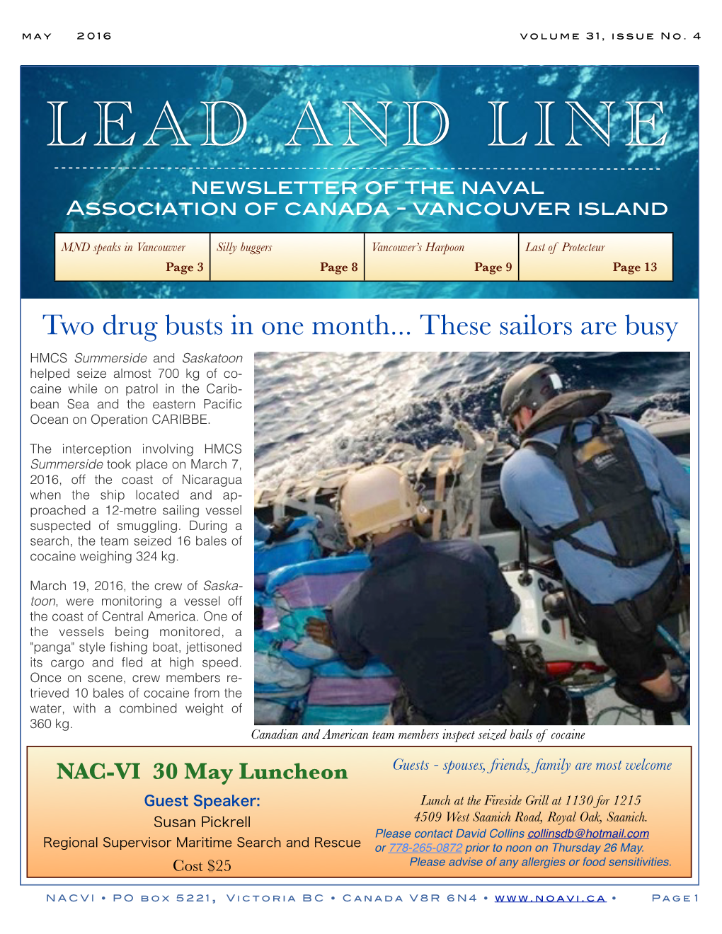 LEAD and LINE Newsletter of the Naval Association of Canada - Vancouver Island