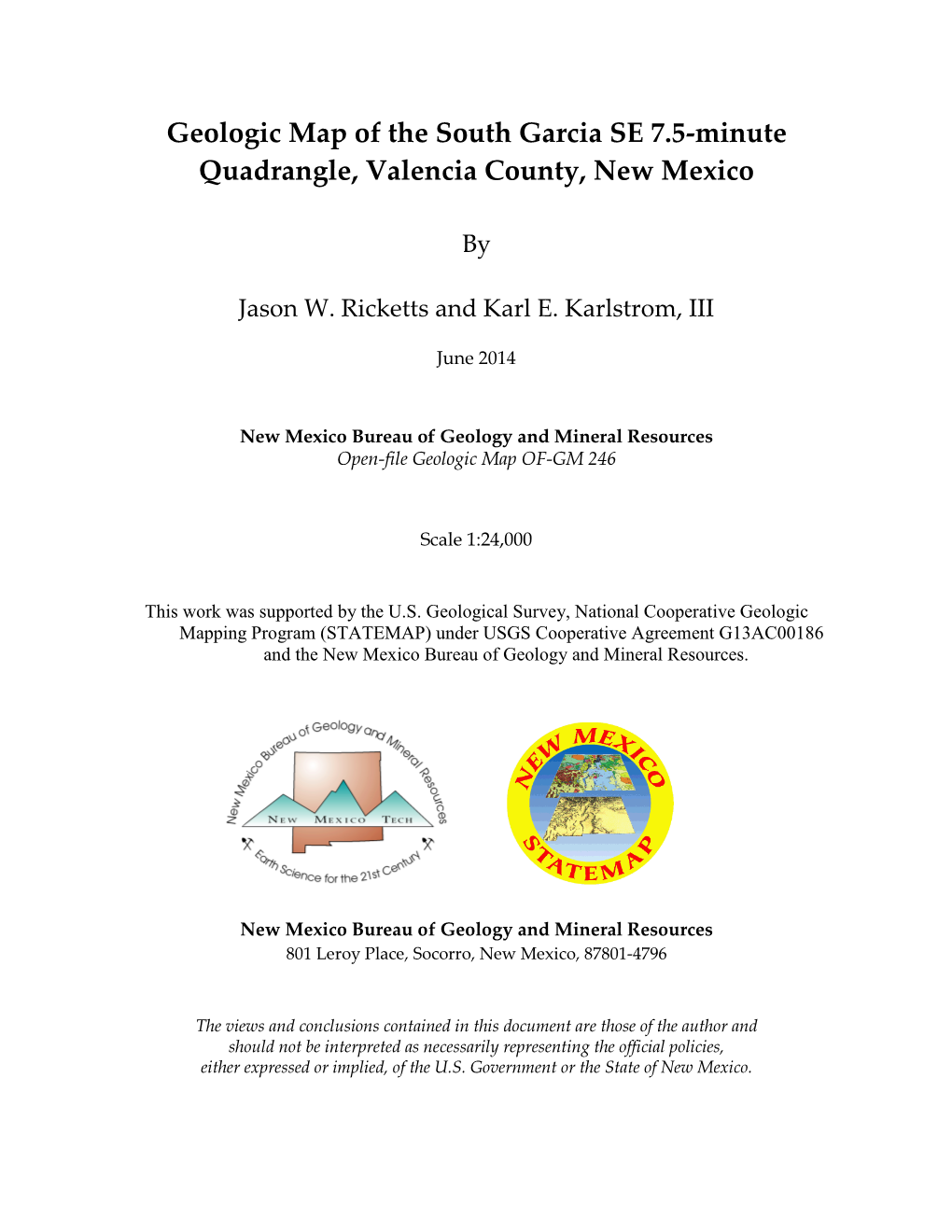 Geologic Map of the South Garcia SE 7.5-Minute Quadrangle, Valencia County, New Mexico