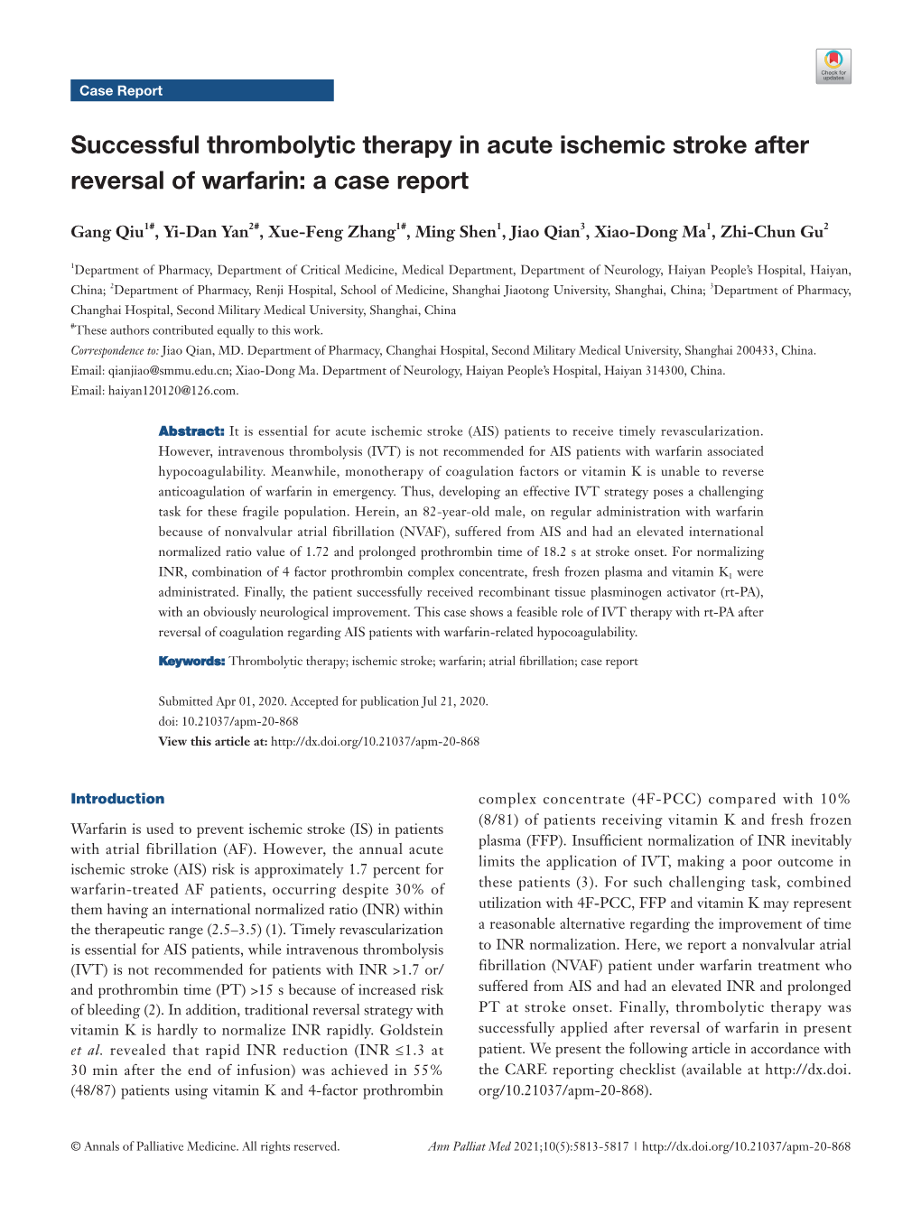 Successful Thrombolytic Therapy in Acute Ischemic Stroke After Reversal of Warfarin: a Case Report