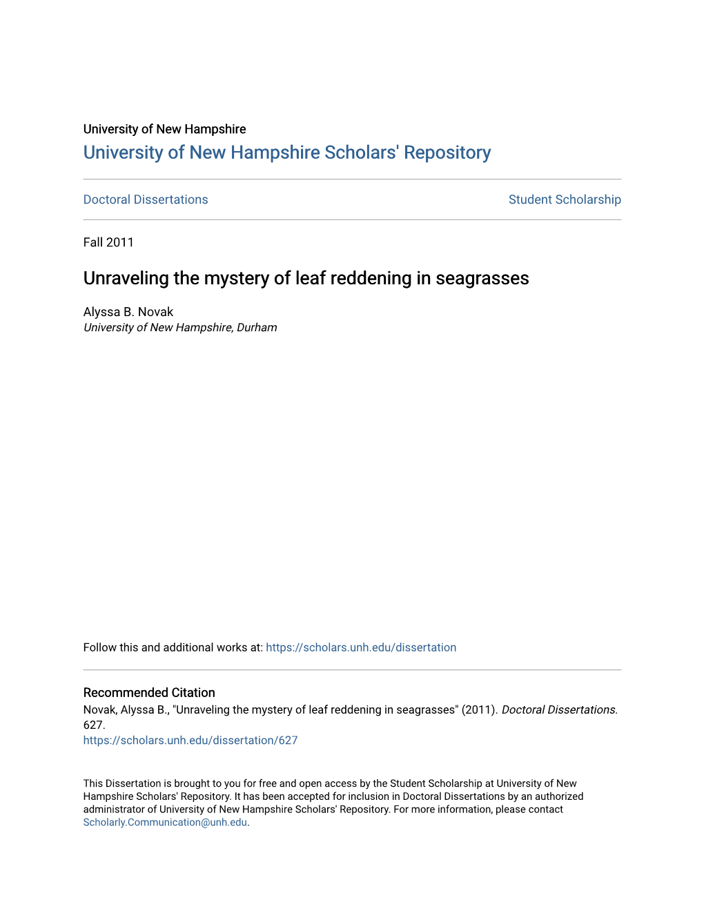 Unraveling the Mystery of Leaf Reddening in Seagrasses