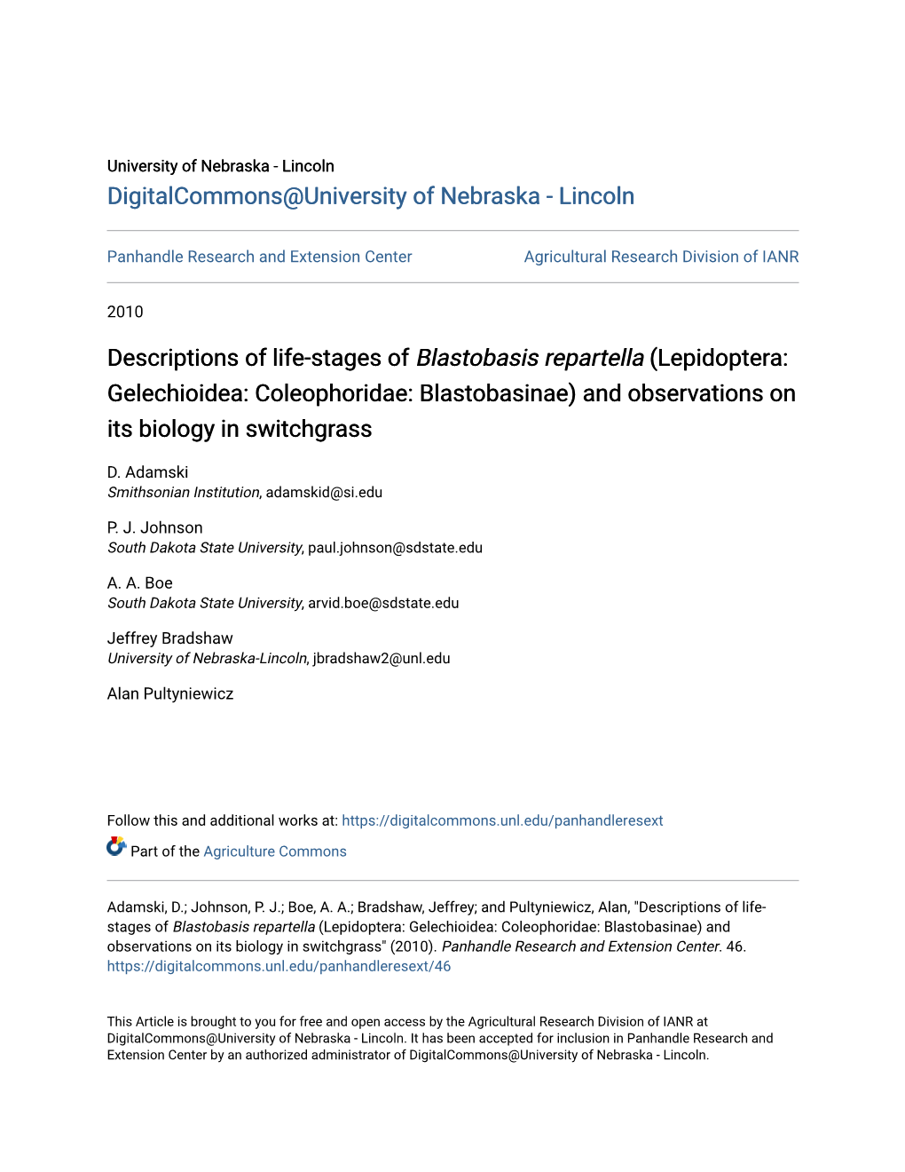 Lepidoptera: Gelechioidea: Coleophoridae: Blastobasinae) and Observations on Its Biology in Switchgrass