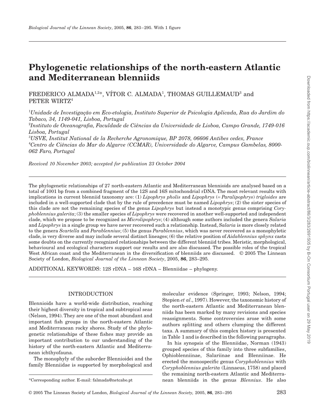 Phylogenetic Relationships of the North-Eastern Atlantic And