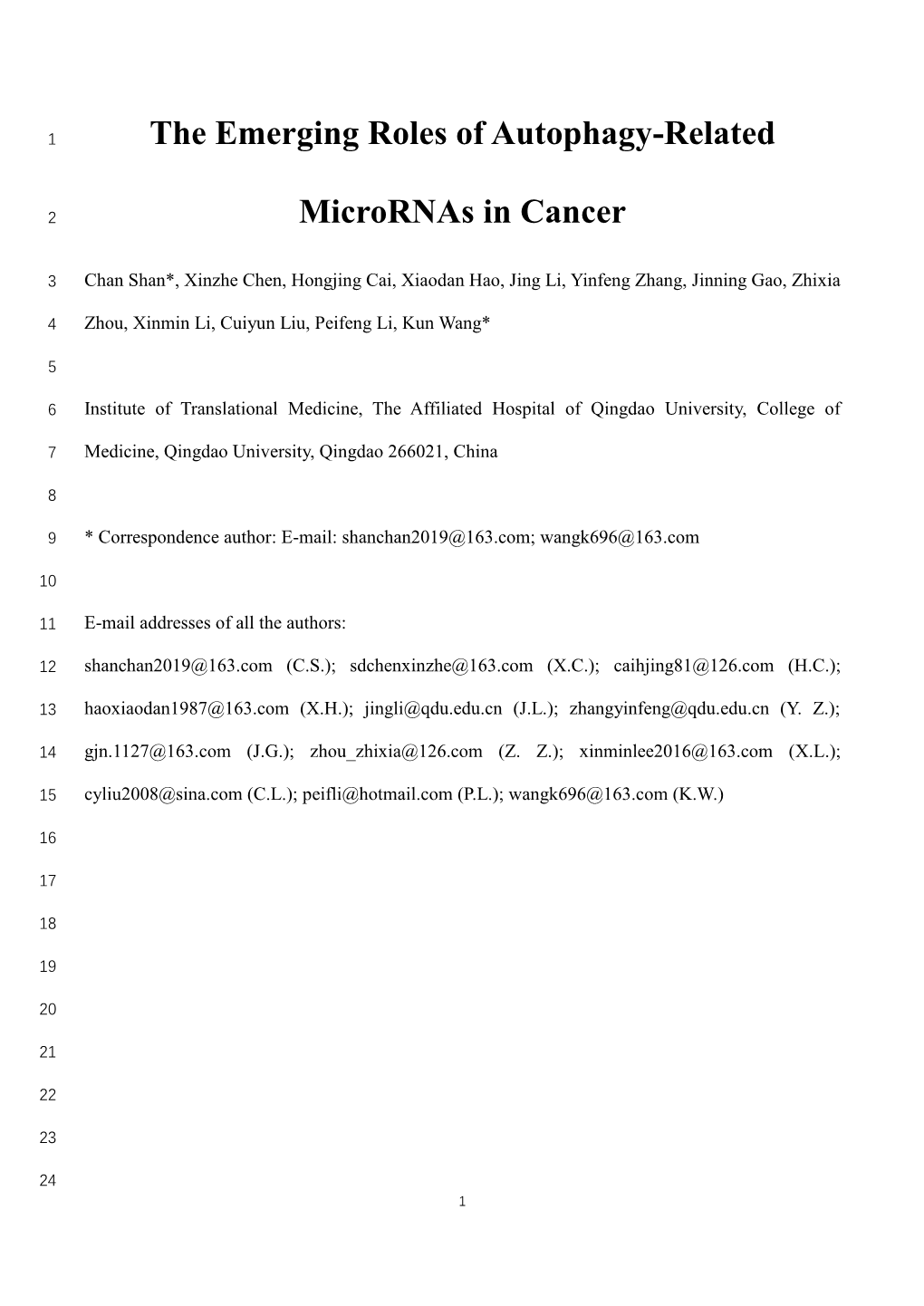 The Emerging Roles of Autophagy-Related Micrornas In