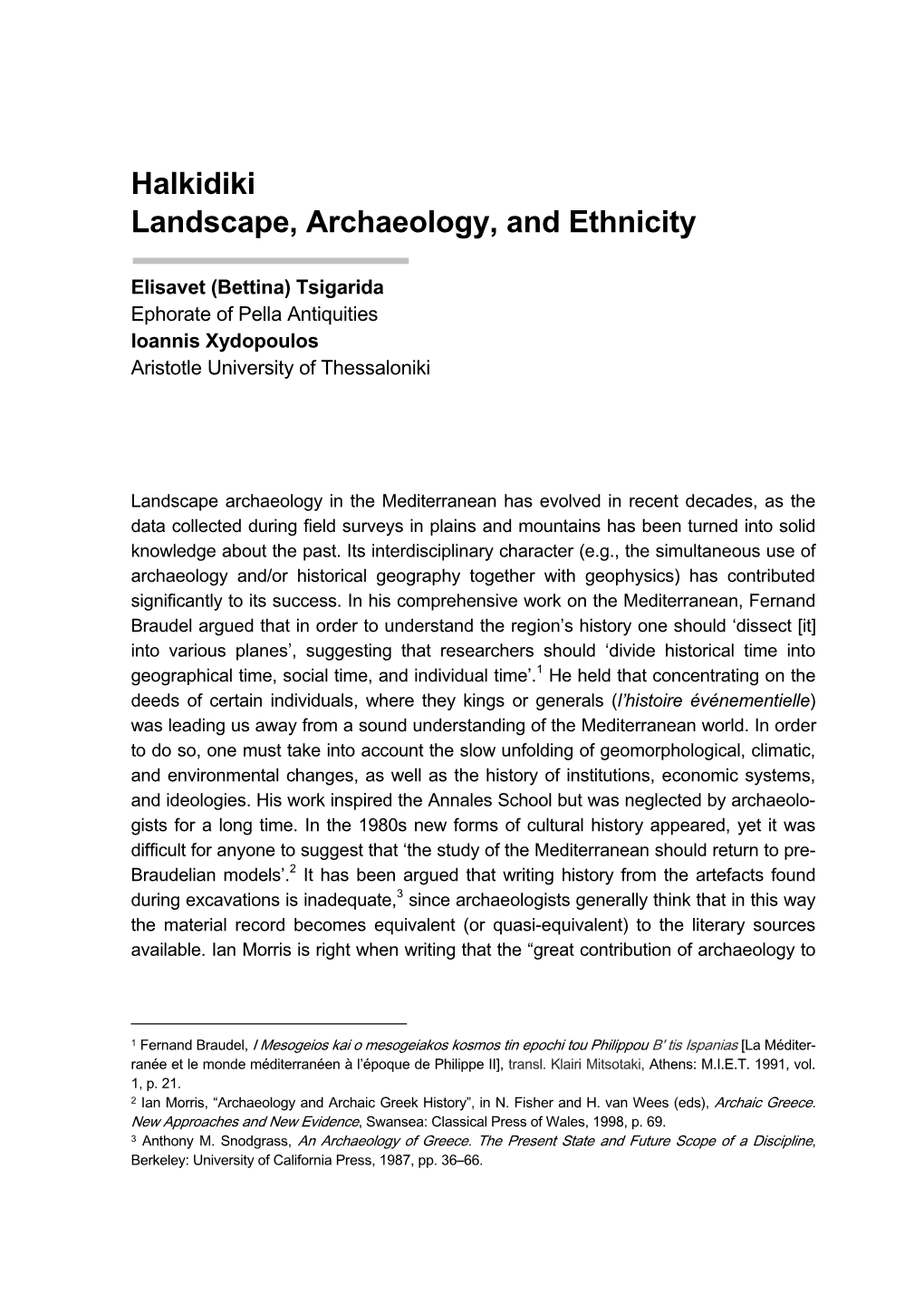 Halkidiki Landscape, Archaeology, and Ethnicity