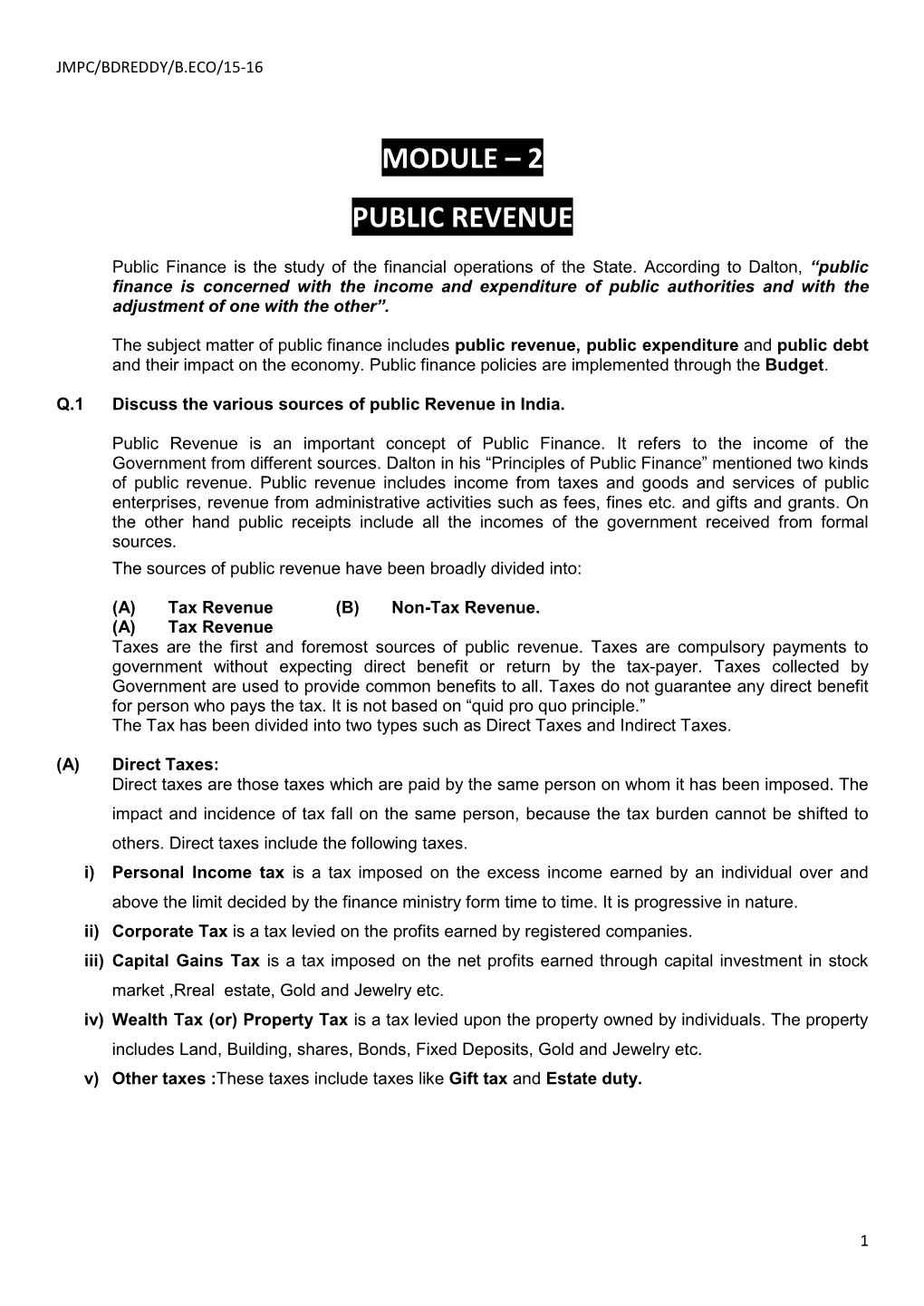 Module – 2 Public Revenue