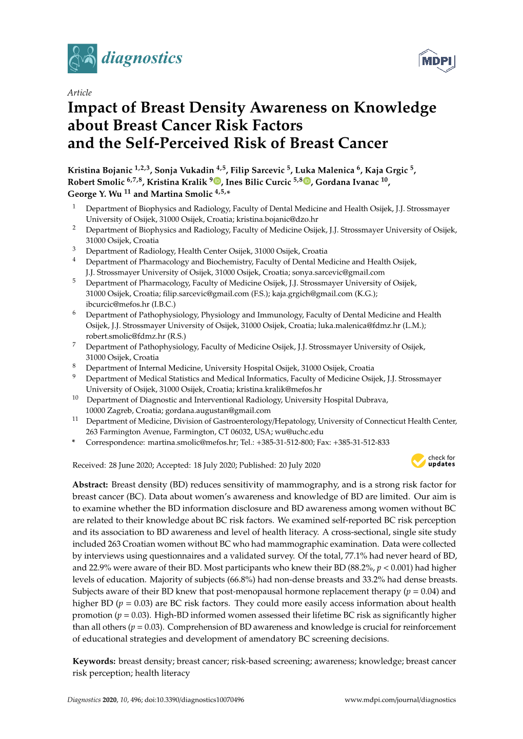 Impact of Breast Density Awareness on Knowledge About Breast Cancer Risk Factors and the Self-Perceived Risk of Breast Cancer