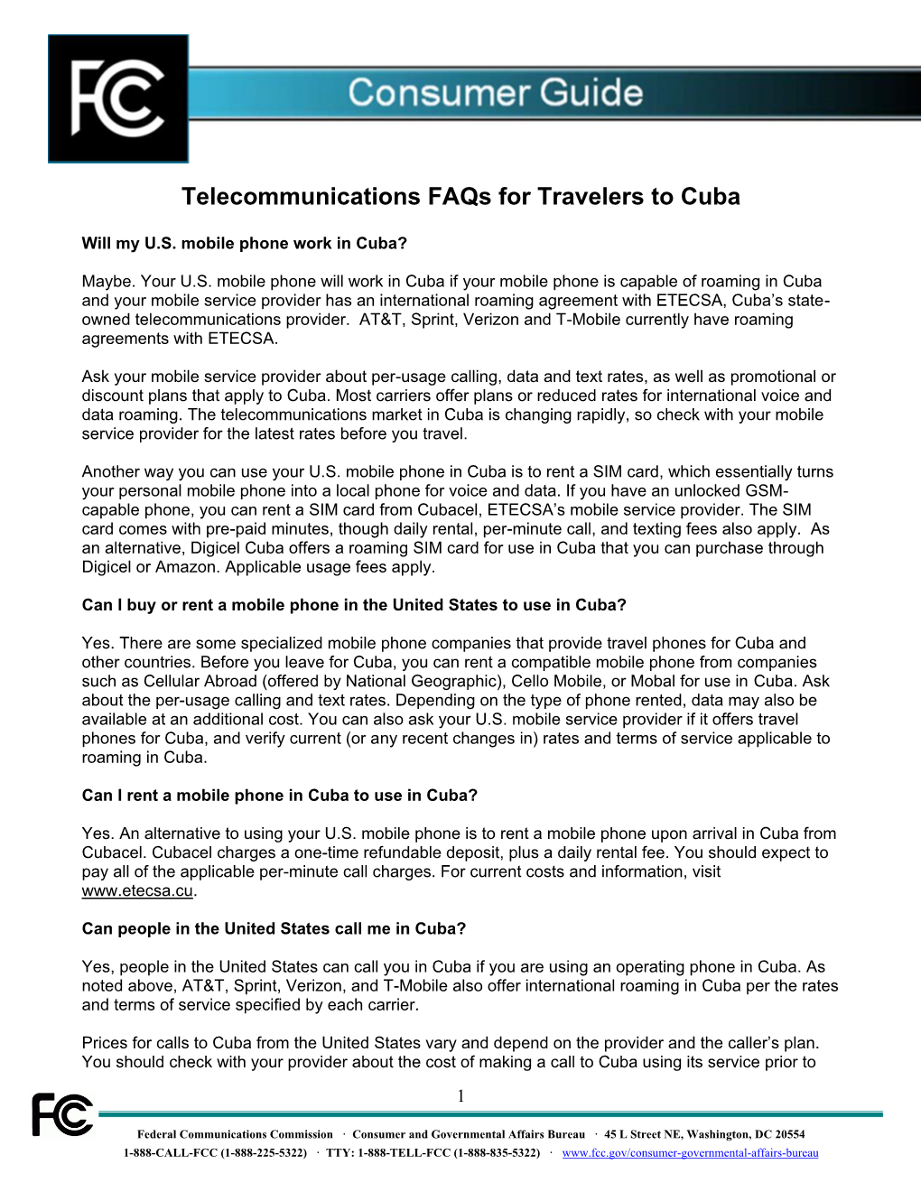 Telecommunications Faqs for Travelers to Cuba