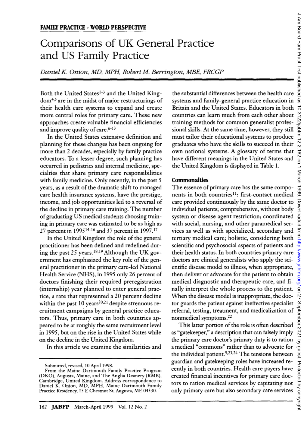 Comparisons of UK General Practice and US Family Practice