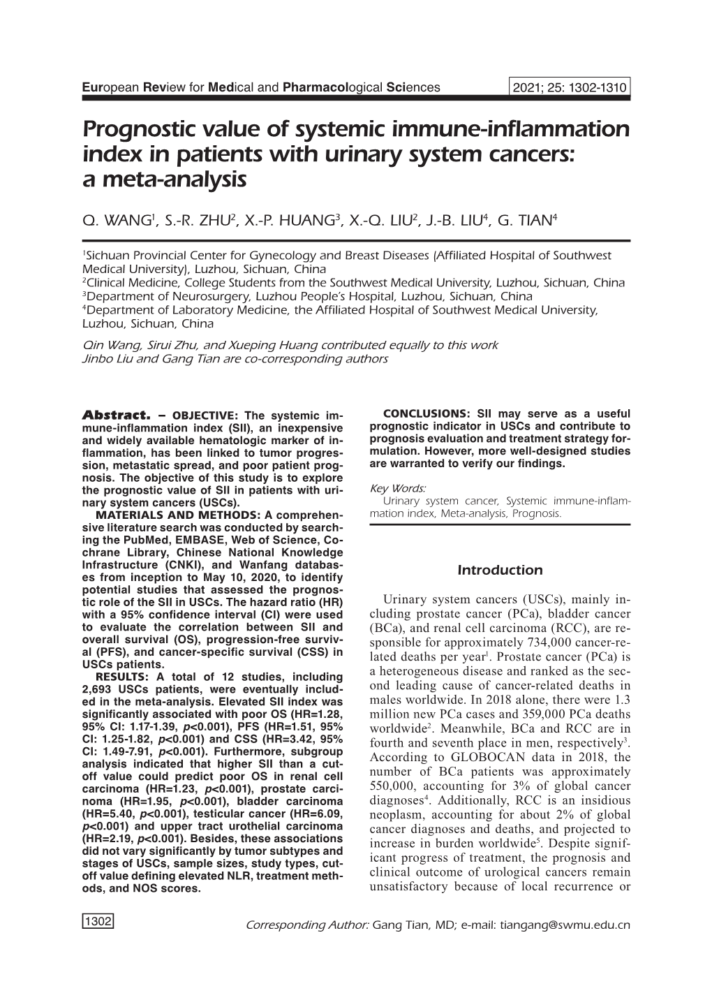 Prognostic Value of Systemic Immune-Inflammation Index in Patients with Urinary System Cancers: a Meta-Analysis