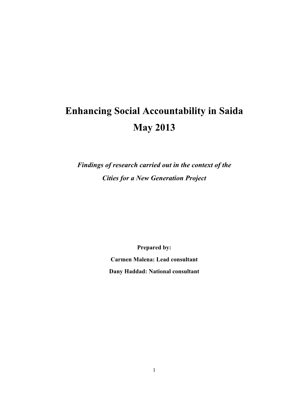 Enhancing Social Accountability in Saida May 2013