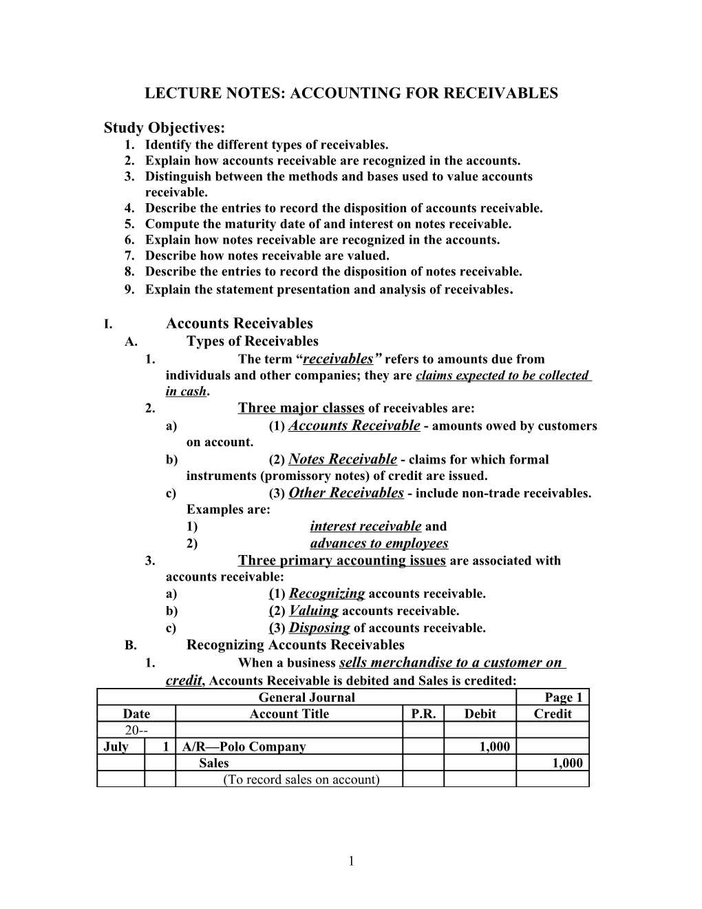 Chapter 9 Valuing Accounts Receivable and Accounting for Bad Debts