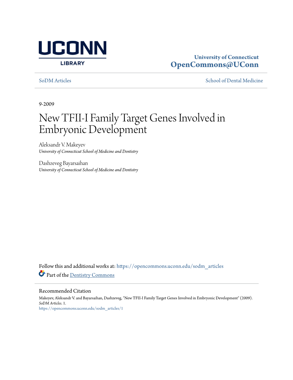 New TFII-I Family Target Genes Involved in Embryonic Development Aleksandr V