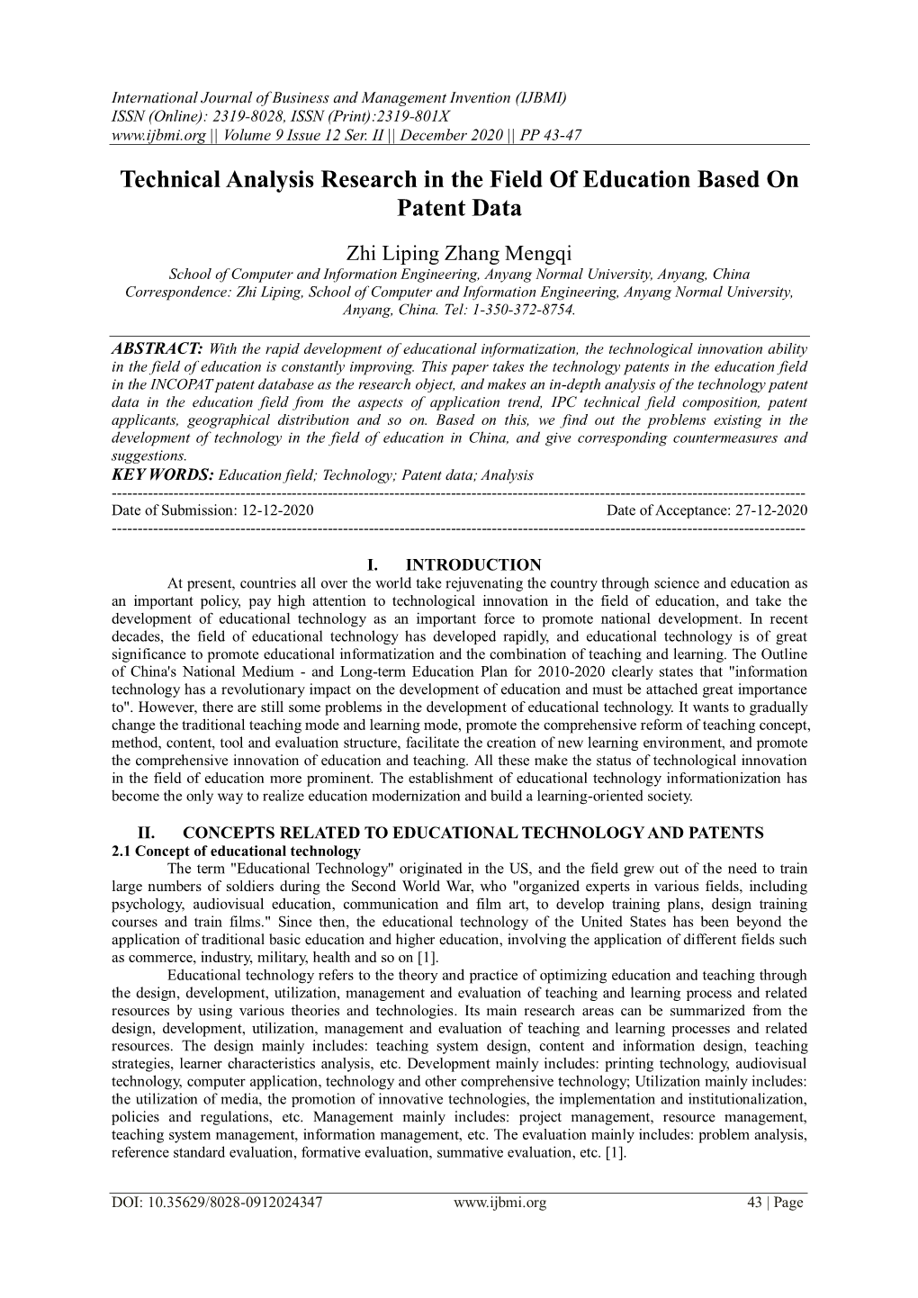 Technical Analysis Research in the Field of Education Based on Patent Data