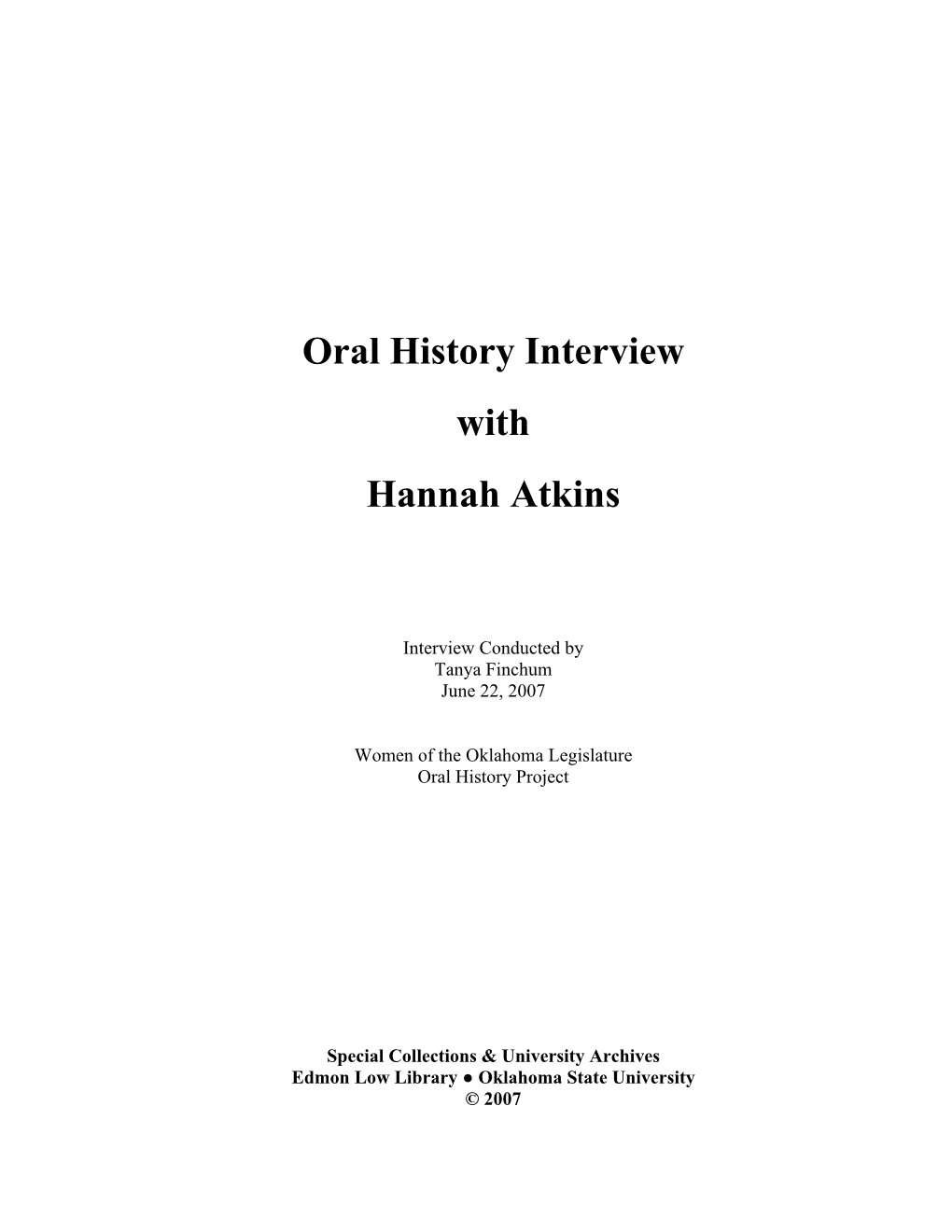 Oral History Interview with Hannah Atkins