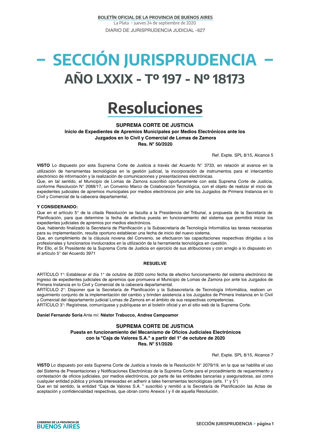 Sección Jurisprudencia Año Lxxix - Tº 197 - Nº 18173