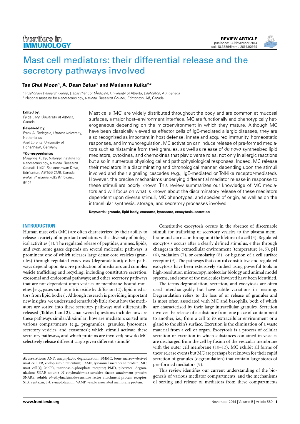 Mast Cell Mediators: Their Differential Release and the Secretory Pathways Involved